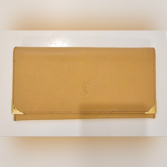 YSL Tan Leather Flap Card Holder Wallet - Picture 1 of 10